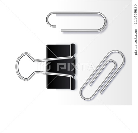 Set of paper clip with black binder on white background. Vector 111469689
