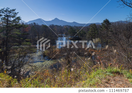Mt. Bandai seen from Nakasenuma Observation Deck on Urabandai Plateau, Kitashiobara Village, Yama District, Fukushima Prefecture, Japan 111469787