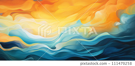 AI-generated content. Vibrant Flow: A Dynamic Abstraction of Bright, Creative Waves on a Yellow Background 111470258