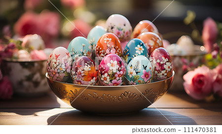 Painted pink and blue eggs 111470381