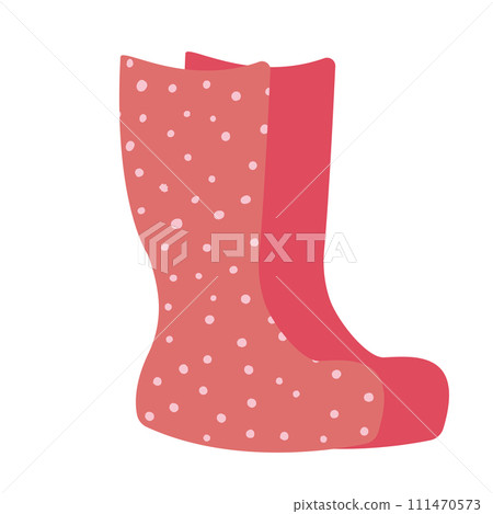Red rubber boots. Gardening concept. Flat style. Hand drawn vector illustration isolated on white background. Rainy, spring season. Cartoon design for poster, icon, card, logo, label Red rubber boots. Gardening concept. Flat style. Hand drawn vector illustration isolated on white background. Rainy, spring season. Cartoon design for poster, icon, card, logo, label 111470573