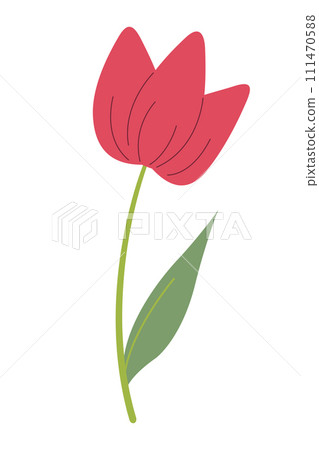 Beautiful red tulip isolated on white background. Vector graphics. Artwork design element. Cartoon design for poster, icon, card, logo, label. Beautiful red tulip isolated on white background. Vector graphics. Artwork design element. Cartoon design for poster, icon, card, logo, label. 111470588