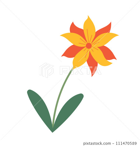 Beautiful yellow and orange flower isolated on white background. Vector graphics. Artwork design element. Cartoon design for poster, icon, card, logo, label. 111470589