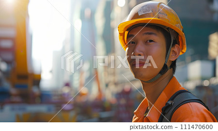 微笑工作的年輕男性現場工人的“人工智慧生成圖像” 微笑工作的年輕男性現場工人的“人工智慧生成圖像” 111470600