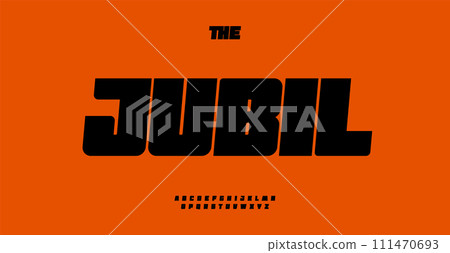 Heavy bold alphabet, thick wide letter, impact heavyweight font for sport brand, gym logo, impactful robust headline typography. Vector typeset. 111470693