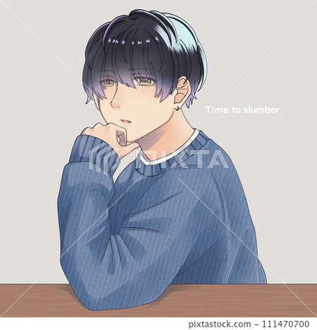 A listless boy with black mash hair 111470700