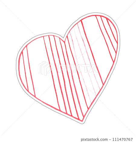 Red Heart Sticker Drawn by Colored Pencil. Heart Shape Isolated on White Background. 111470767