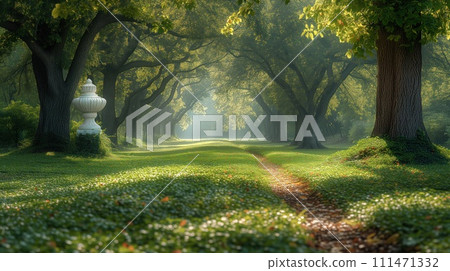 park landscape trees growing in a row park landscape trees growing in a row 111471332