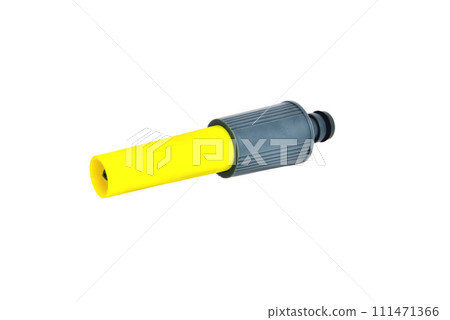 water sprinkler for hand watering lawns yellow-gray close-up white background water sprinkler for hand watering lawns yellow-gray close-up white background 111471366