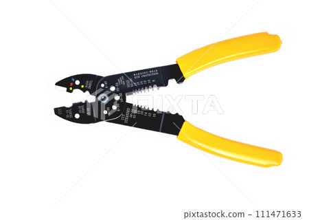 yellow wire stripper, close-up isolate yellow wire stripper, close-up isolate 111471633