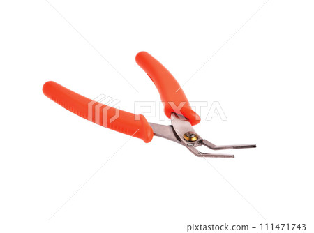 pliers orange curved handles on a white background close-up 111471743