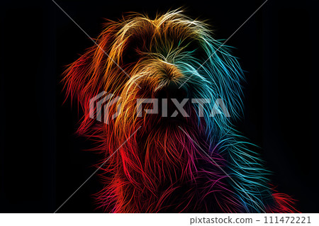 AI-generated content. Portrait of bearded dog Irish wolfhound in holographic style modern animal logo design on dark background 111472221