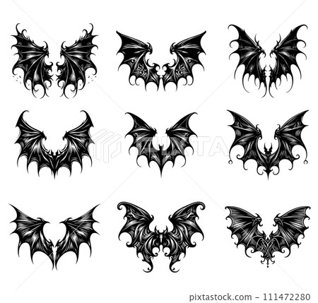 Collection of vector bat wings the style of engraving 111472280