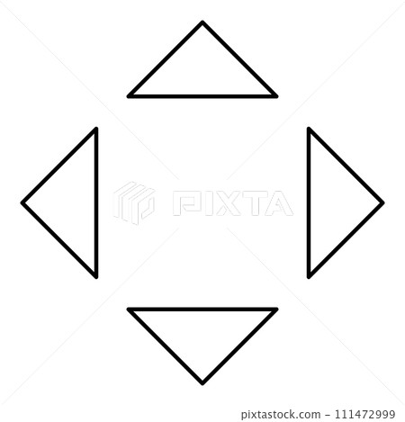 Four arrows pointing from the center symbol location contour outline line icon black color vector illustration image thin flat style Four arrows pointing from the center symbol location contour outline line icon black color vector illustration image thin flat style 111472999