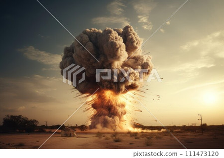 Apocalyptic Mushroom Cloud over Desert Landscape. AI-generated item Apocalyptic Mushroom Cloud over Desert Landscape. AI-generated item 111473120