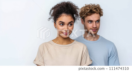 Close up portrait of a happy young woman isolated from a white background copy space for text. 111474310