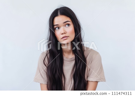 Close up portrait of a happy young woman isolated from a white background copy space for text. 111474311