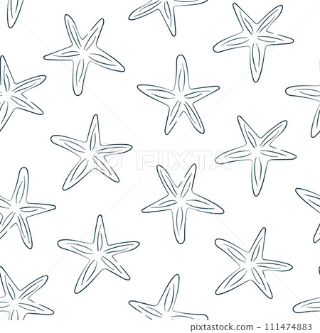 Starfish line art style seamless pattern. Vector illustration on a white background. Starfish line art style seamless pattern. Vector illustration on a white background. 111474883