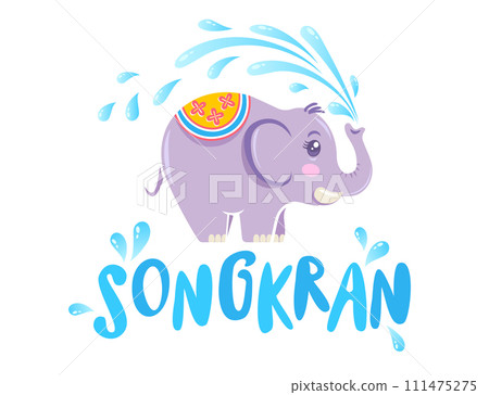 Vector logo for Songkran festival in Thailand with elephant on isolated background. Emblem for Songkran water festival. 111475275