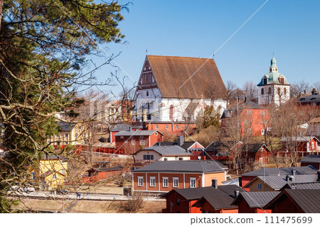 Beautiful panoramic view of Porvoo Cathedral and old town of Porvoo Beautiful panoramic view of Porvoo Cathedral and old town of Porvoo 111475699