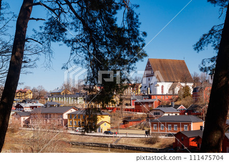 Beautiful panoramic view of Porvoo Cathedral and old town of Porvoo 111475704