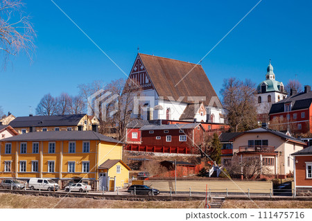 Beautiful panoramic view of Porvoo Cathedral and old town of Porvoo Beautiful panoramic view of Porvoo Cathedral and old town of Porvoo 111475716