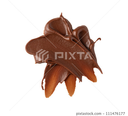 Smear of tasty chocolate paste on white background Smear of tasty chocolate paste on white background 111476177