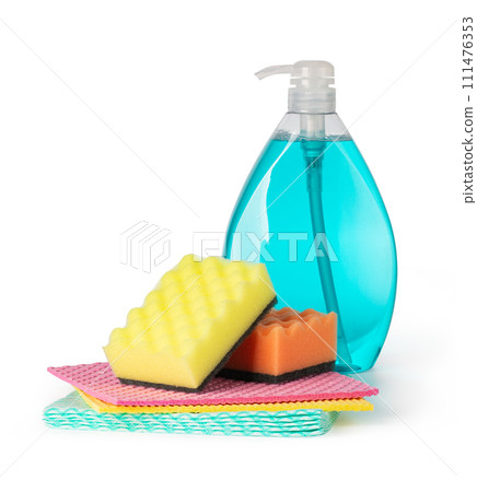 Cleaning products. Sponge, detergent, and cloth for household cleaning. Cleaning products. Sponge, detergent, and cloth for household cleaning. 111476353