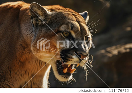 Roaring cougar or mountain lion hunts its prey Roaring cougar or mountain lion hunts its prey 111476713