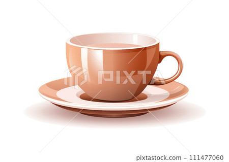 AI-generated content. Cup of Morning Bliss: A Clean Ceramic White Mug with Saucer and Green Tea on Bright Background 111477060