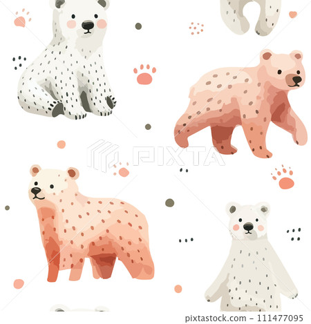 Watercolor winter background with polar bear. Vector illustration seamless pattern for background,wallpaper,fabric. 111477095