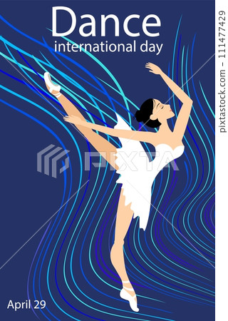 Dance Day. Ballerina and light waves on a blue background. 111477429