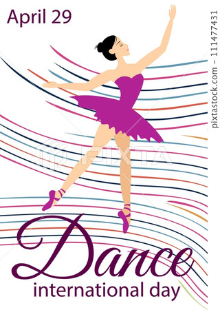 Dance Day. Ballerina and waves on a transparent background. 111477431