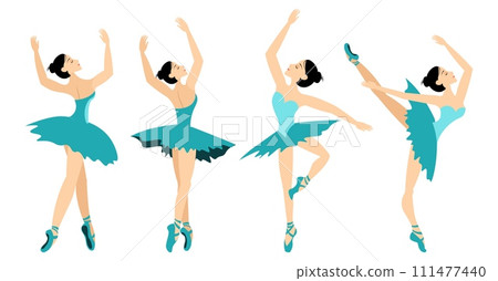 Classical ballet. Set of ballerinas in blue in ballet poses. Classical ballet. Set of ballerinas in blue in ballet poses. 111477440