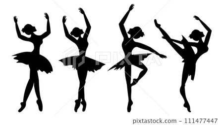 Classic ballet. Set of silhouettes of girls ballerinas.. Classic ballet. Set of silhouettes of girls ballerinas.. 111477447