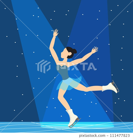 Figure skating. Illustrated winter sports.A woman skates at an ice show. Elements of figure skating. Figure skating. Illustrated winter sports.A woman skates at an ice show. Elements of figure skating. 111477823