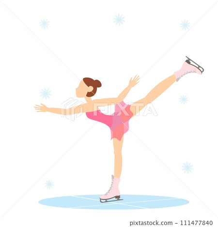 Figure skating. Illustrated winter sports. A woman in pink is the center of attention at an ice show. Elements of figure skating. Figure skating. Illustrated winter sports. A woman in pink is the center of attention at an ice show. Elements of figure skating. 111477840