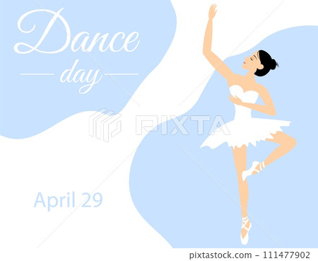 International Dance Day. Lovely ballerina on a light blue background. 111477902