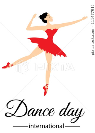 International Dance Day. A ballerina dressed in red dances on a transparent background. International Dance Day. A ballerina dressed in red dances on a transparent background. 111477913