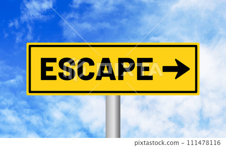 Escape road sign on cloudy sky background Escape road sign on cloudy sky background 111478116
