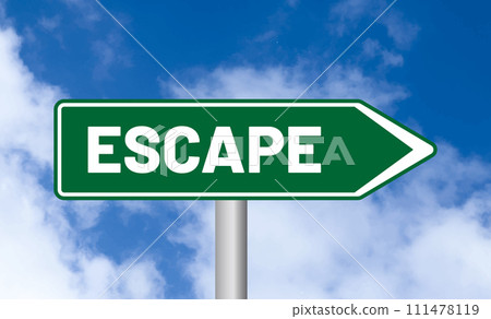 Escape road sign on cloudy sky background Escape road sign on cloudy sky background 111478119