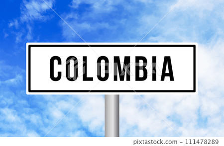 Colombia road sign on sky background 111478289
