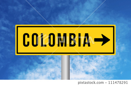 Colombia road sign on sky background 111478291