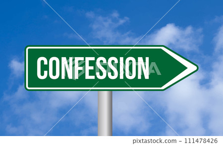 Confession road sign on cloudy sky background 111478426