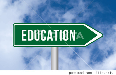 Education road sign on blue sky background 111478519