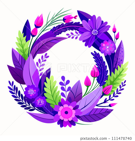 Cute Purple Rustic Bohemian Wedding Wreath Flower Clipart, watercolor painting 111478740