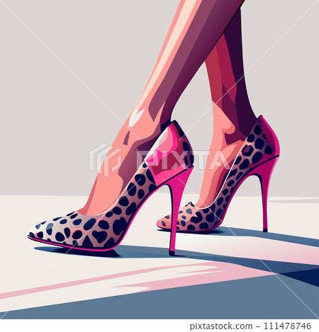 woman's legs in leopard print high heels with bows, clipart woman's legs in leopard print high heels with bows, clipart 111478746