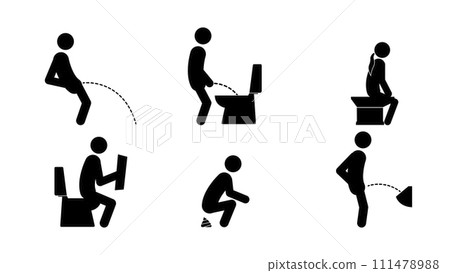 Toilet icons set stick figures, vector illustration. 111478988
