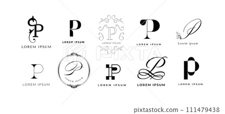 Creative P emblem. Premium letter p monogram branding template. Business name initial vector icon set Creative P emblem. Premium letter p monogram branding template. Business name initial vector icon set 111479438