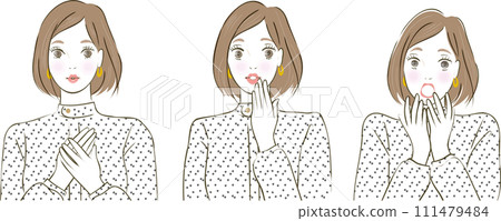 Vector illustration set of a woman with a troubled expression Vector illustration set of a woman with a troubled expression 111479484